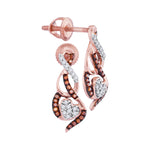 10kt Rose Gold Womens Round Red Color Enhanced Diamond Heart Earrings 1/6 Cttw