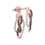 10kt Rose Gold Womens Round Red Color Enhanced Diamond Infinity Screwback Earrings 1/6 Cttw