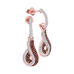 10kt Rose Gold Womens Round Red Color Enhanced Diamond Dangle Earrings 3/8 Cttw