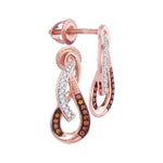 10kt Rose Gold Womens Round Red Color Enhanced Diamond Stud Earrings 1/10 Cttw