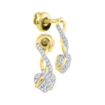 10kt Yellow Gold Womens Round Diamond Heart Cluster Earrings 1/6 Cttw