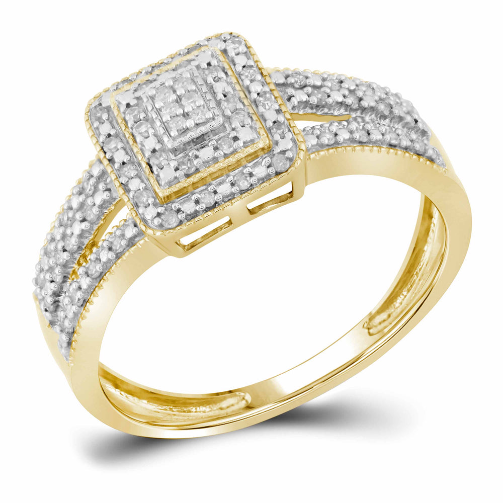 10kt Yellow Gold Womens Round Diamond Square Cluster Bridal Wedding Engagement Ring 1/6 Cttw