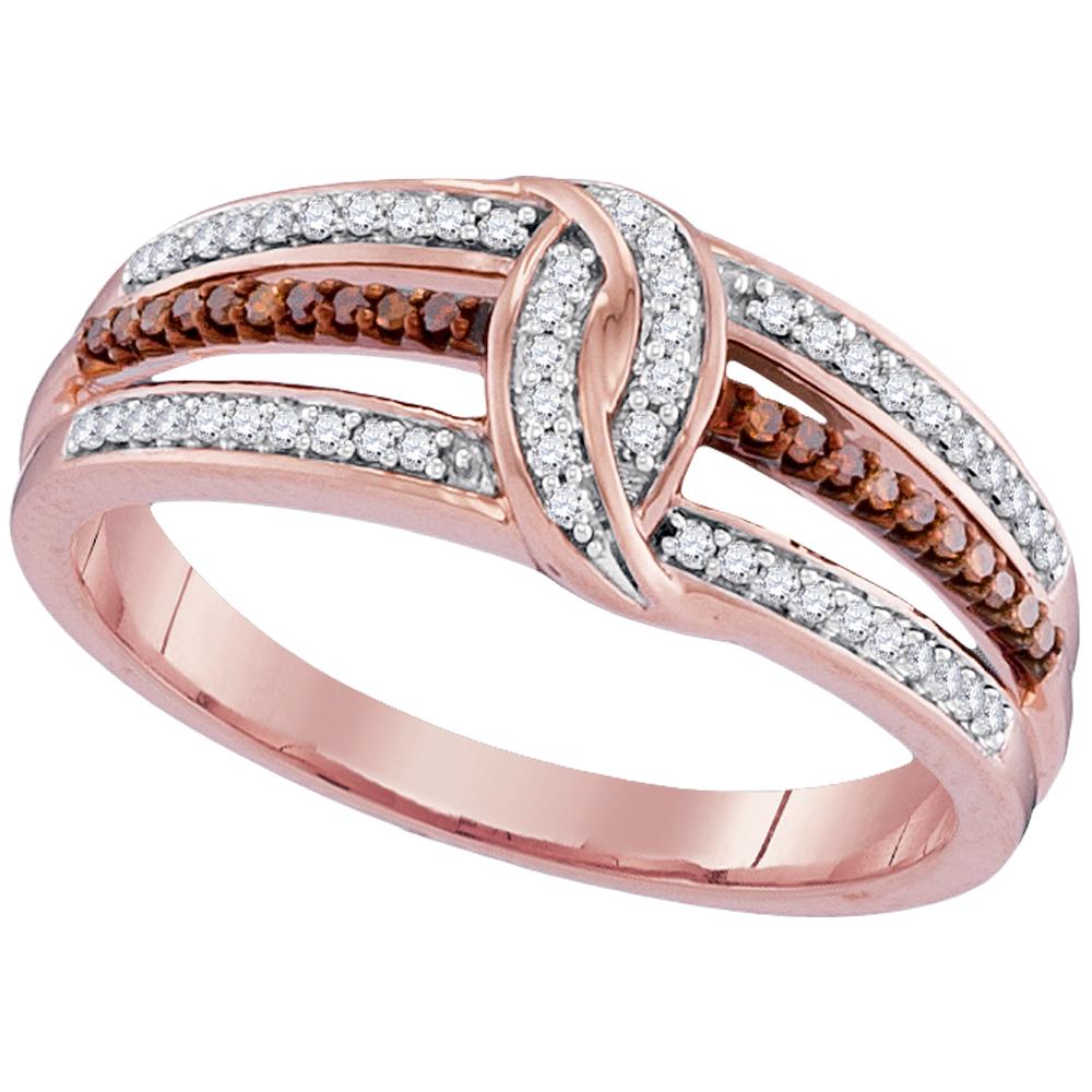 10kt Rose Gold Womens Round Red Color Enhanced Diamond Loop Band Ring 1/5 Cttw