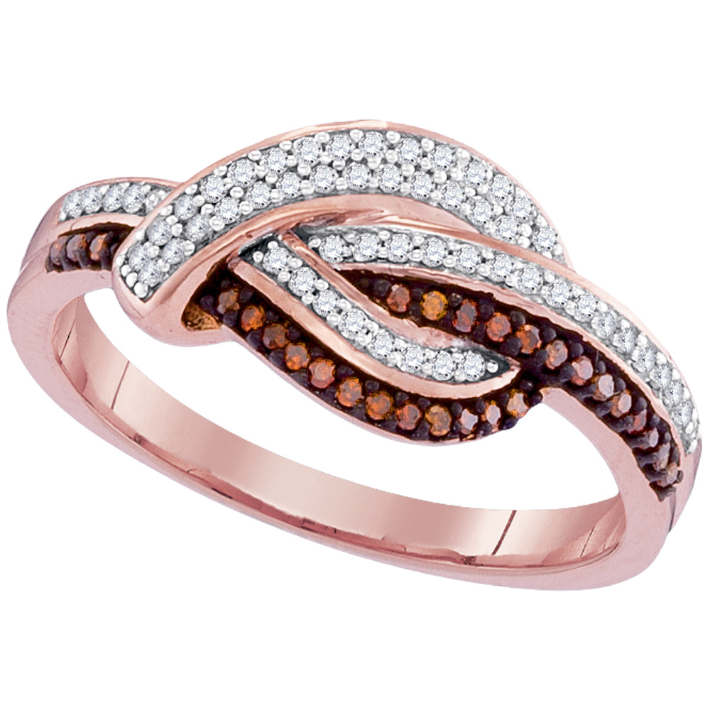 10kt Rose Gold Womens Round Red Color Enhanced Diamond Knot Fashion Ring 1/4 Cttw