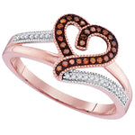 10kt Rose Gold Womens Round Red Color Enhanced Diamond Heart Love Ring 1/8 Cttw
