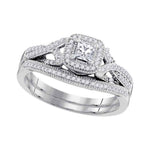10kt White Gold Womens Diamond Princess Bridal Wedding Engagement Ring Band Set 3/8 Cttw