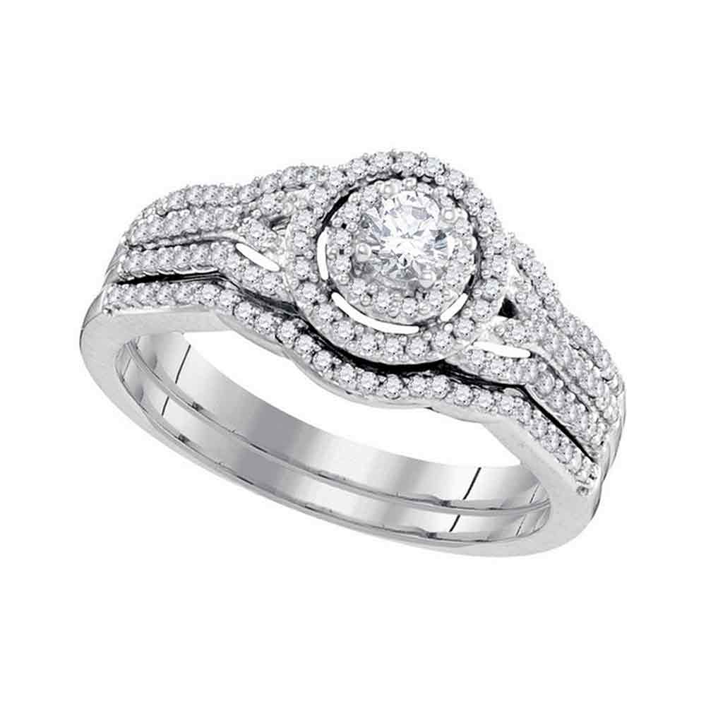 10k White Gold Round Diamond Bridal Wedding Engagement Ring Band Set 1/2 Cttw