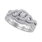 10k White Gold Princess Diamond Woven Crossover Bridal Wedding Engagement Ring Band Set 1/3 Cttw