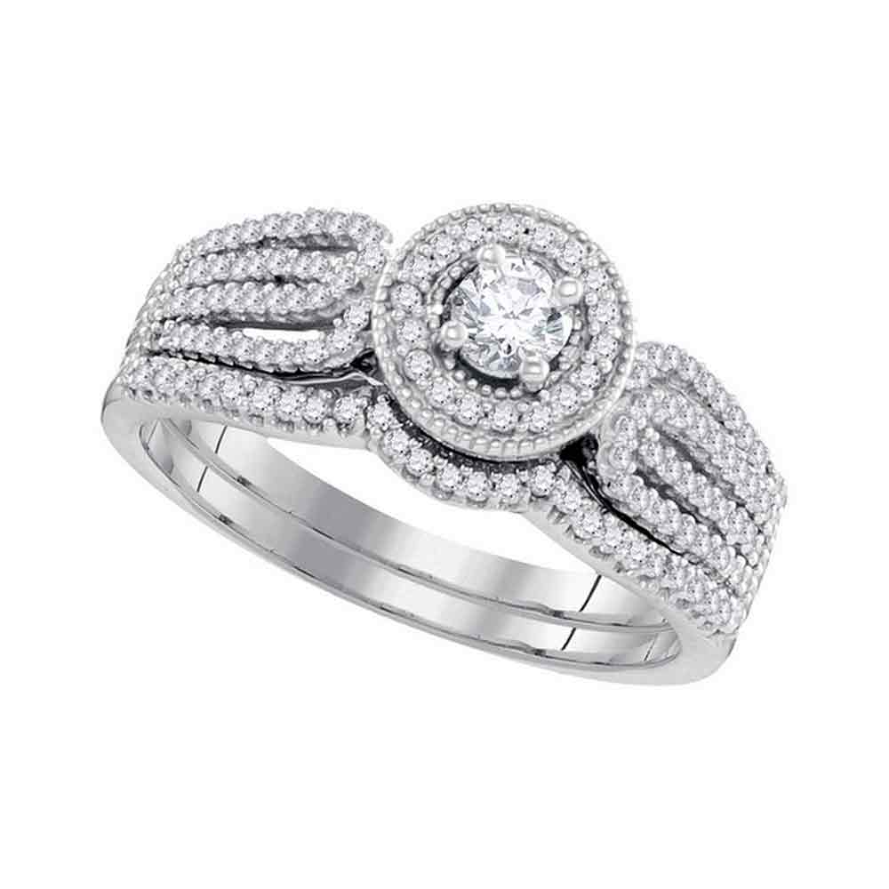 10k White Gold Round Diamond Bridal Wedding Engagement Ring Band Set 1/2 Cttw