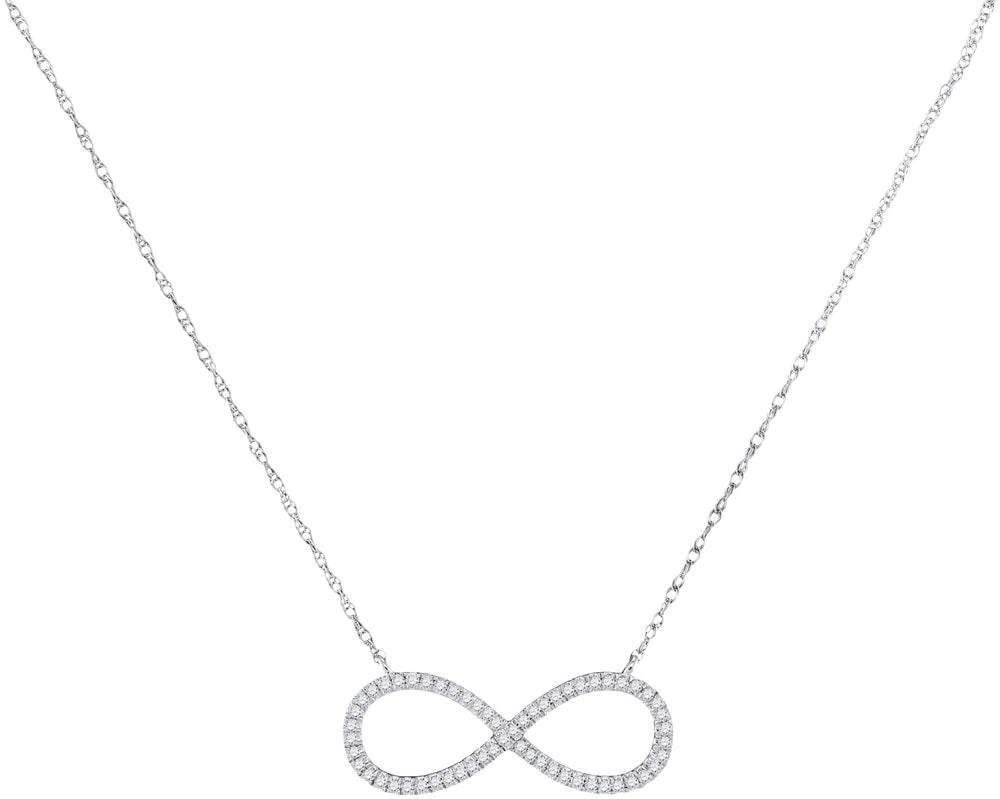 10kt White Gold Womens Round Diamond Infinity Pendant Necklace 1/6 Cttw
