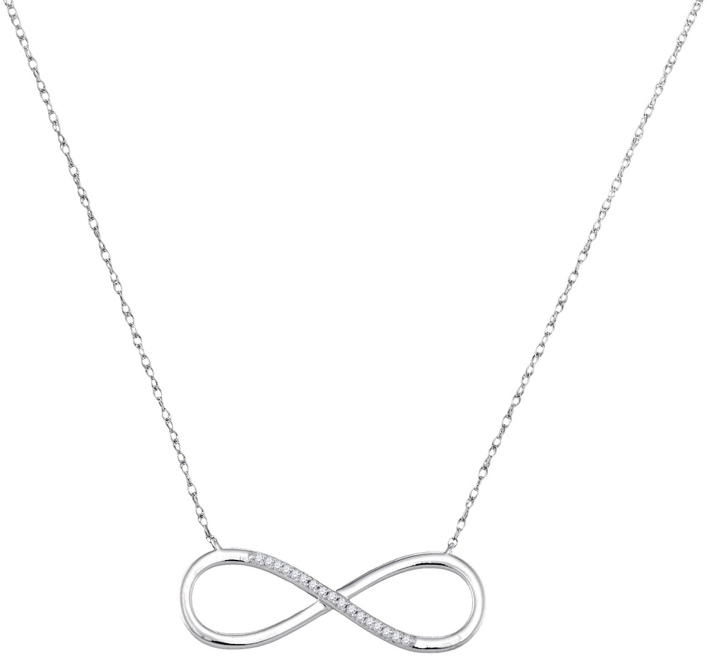 10kt White Gold Womens Round Diamond Infinity Pendant Necklace 1/20 Cttw