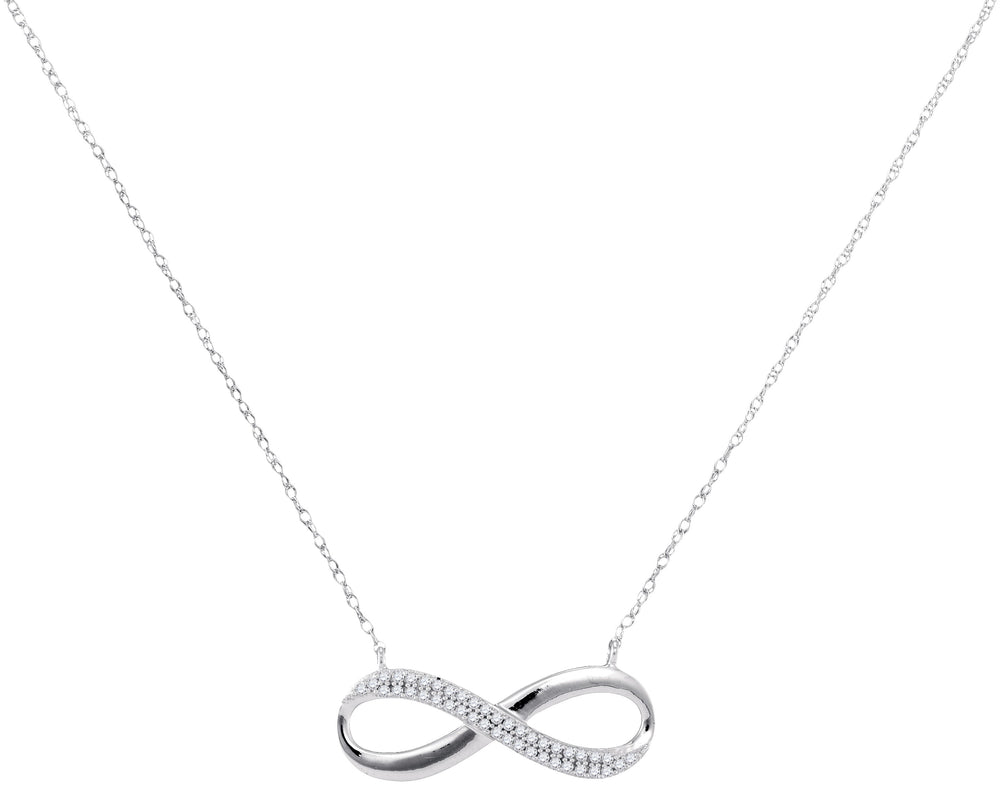 10kt White Gold Womens Round Diamond Infinity Pendant Necklace 1/8 Cttw