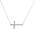 10kt White Gold Womens Round Diamond Horizontal Cross Pendant Necklace 1/10 Cttw