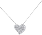 10kt White Gold Womens Round Diamond Heart Cluster Pendant Necklace 1/3 Cttw