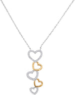 10kt Two-tone White Gold Womens Round Diamond Cascading Heart Pendant Necklace 1/6 Cttw