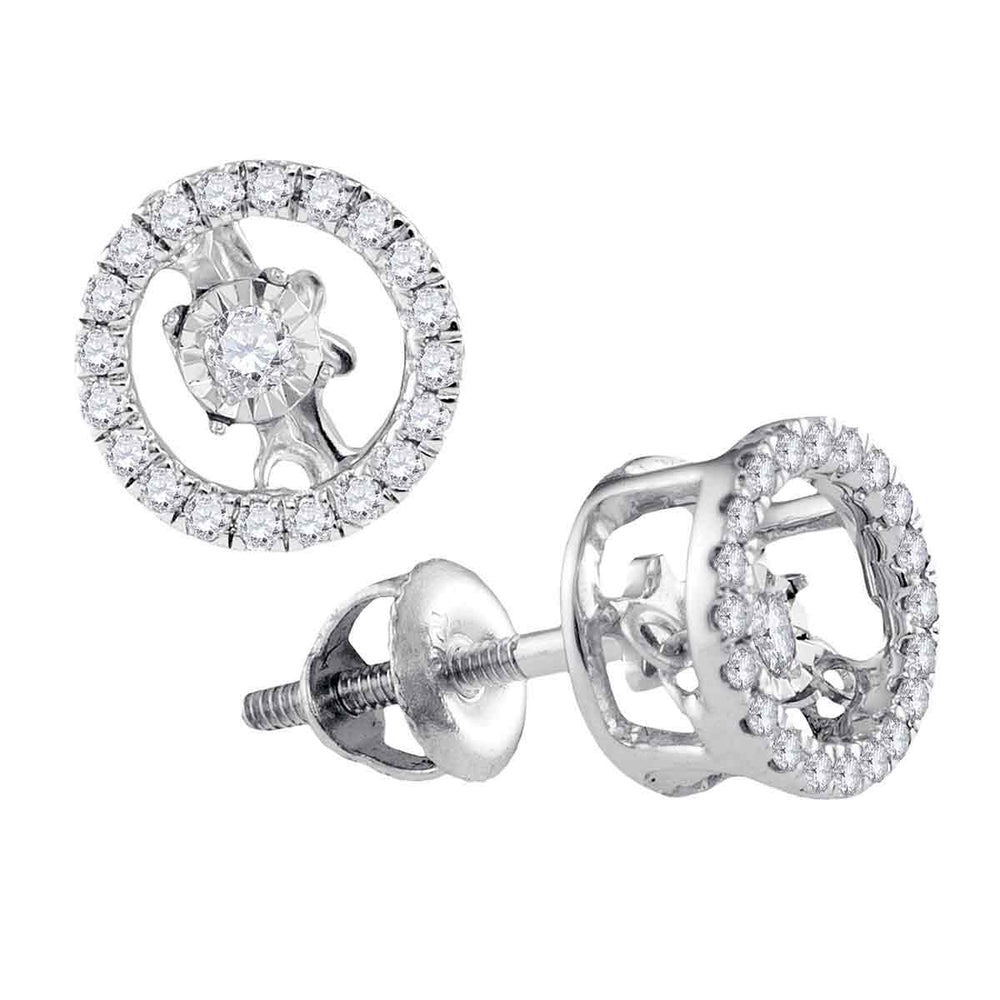 10kt White Gold Womens Round Diamond Moving Twinkle Solitaire Stud Screwback Earrings 1/5 Cttw