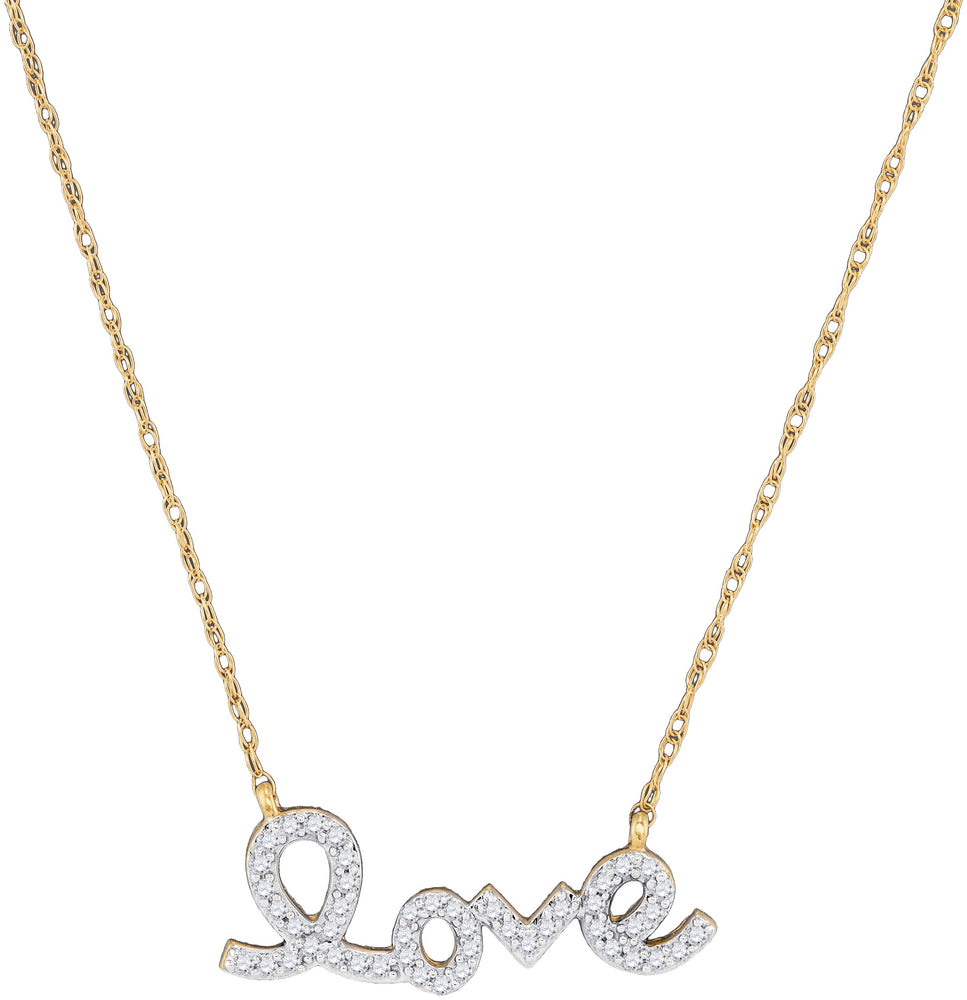 10kt Yellow Gold Womens Round Diamond Love Pendant Necklace 1/6 Cttw