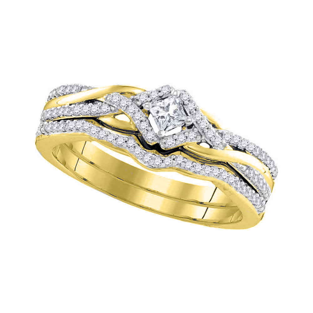 10kt Yellow Gold Womens Princess Diamond Bridal Wedding Engagement Ring Band Set 1/3 Cttw