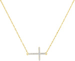 10kt Yellow Gold Womens Round Diamond Sideways Horizontal Cross Pendant Necklace 1/20 Cttw