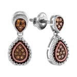 Sterling Silver Womens Round Brown Color Enhanced Diamond Teardrop Dangle Earrings 1/5 Cttw