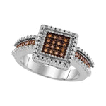 Sterling Silver Womens Round Brown Color Enhanced Diamond Square Cluster Ring 1/6 Cttw
