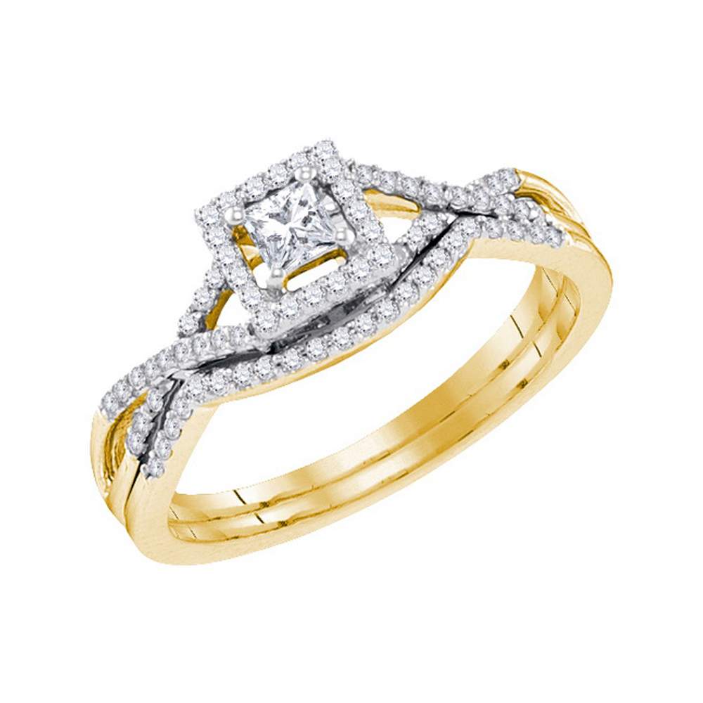 14kt Yellow Gold Womens Princess Diamond Bridal Wedding Engagement Ring Band Set 1/3 Cttw