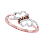 10kt Rose Gold Womens Round Red Color Enhanced Diamond Double Heart Love Ring 1/6 Cttw