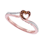 10kt Rose Gold Womens Round Red Color Enhanced Diamond Heart Love Ring 1/10 Cttw