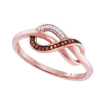10kt Rose Gold Womens Round Red Color Enhanced Diamond Infinity Ring 1/20 Cttw