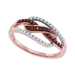 10kt Rose Gold Womens Round Red Color Enhanced Diamond Woven Fashion Ring 1/6 Cttw