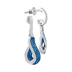 10kt White Gold Womens Round Blue Color Enhanced Diamond Teardrop Dangle Earrings 3/8 Cttw