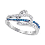 10kt White Gold Womens Round Blue Color Enhanced Diamond Heart Ring 1/5 Cttw