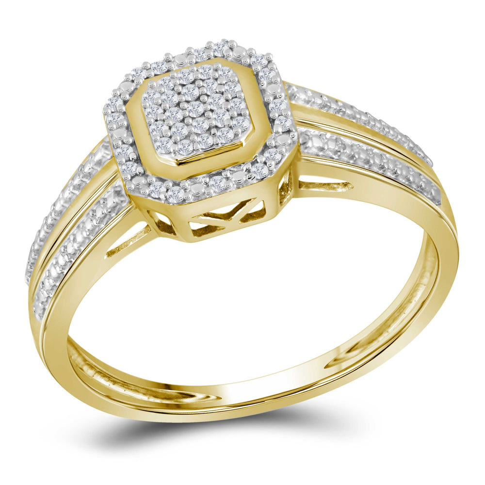 10kt Yellow Gold Womens Round Diamond Square Cluster Bridal Wedding Engagement Ring 1/10 Cttw