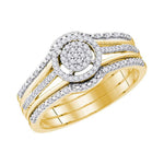 10kt Yellow Gold Womens Round Diamond Cluster 3-Piece Bridal Wedding Engagement Ring Band Set 1/4 Cttw
