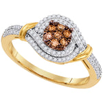 10kt Yellow Gold Womens Round Brown Color Enhanced Diamond Cluster Ring 1/3 Cttw
