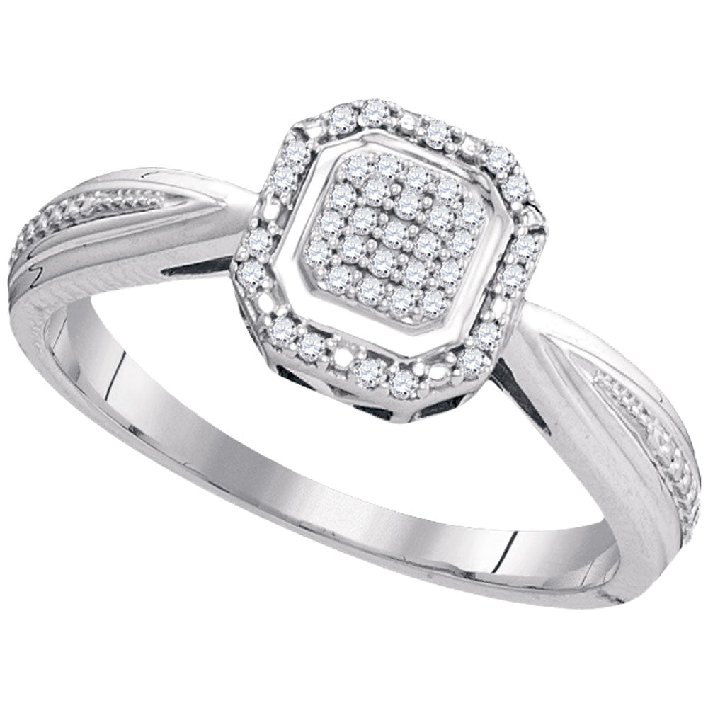 10kt White Gold Womens Round Diamond Square Frame Cluster Tapered Shank Ring 1/10 Cttw