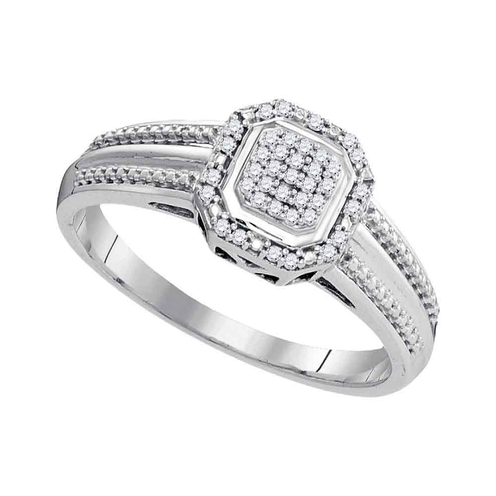 10kt White Gold Womens Round Diamond Square Cluster Bridal Wedding Engagement Ring 1/10 Cttw