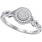 10kt White Gold Womens Round Diamond Concentric Milgrain Circle Cluster Ring 1/5 Cttw