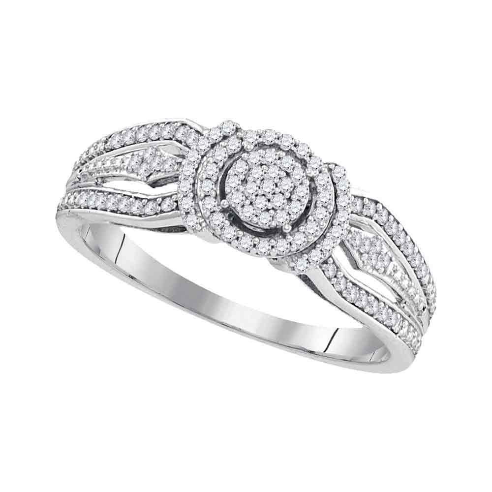 10kt White Gold Womens Round Diamond Cluster Bridal Wedding Engagement Ring 1/4 Cttw