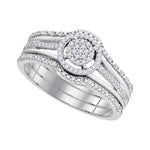 10kt White Gold Womens Round Diamond Cluster 3-Piece Bridal Wedding Engagement Ring Band Set 1/4 Cttw