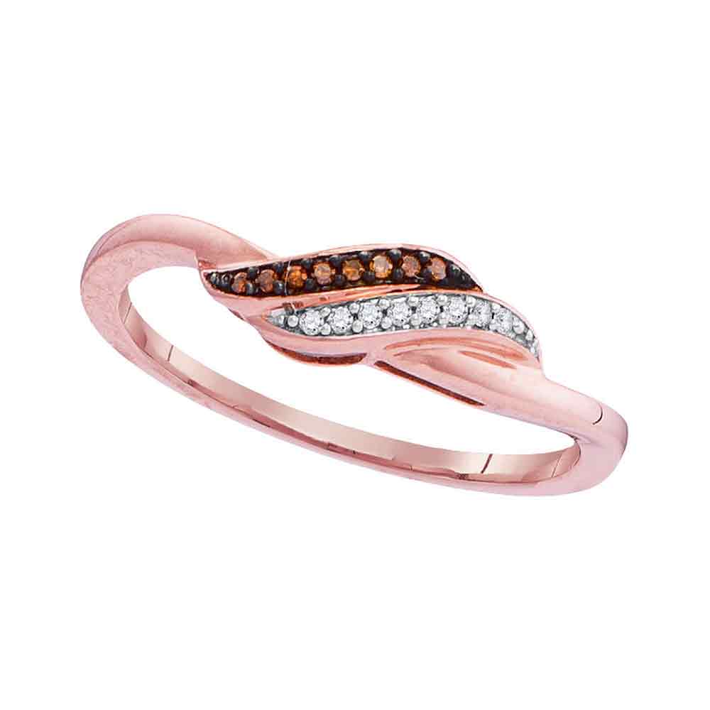 10kt Rose Gold Womens Round Red Color Enhanced Diamond Slender Crossover Ring 1/20 Cttw