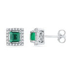 10kt White Gold Womens Princess Lab-Created Emerald Solitaire Diamond Stud Earrings 1/8 Cttw