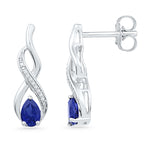 10kt White Gold Womens Pear Lab-Created Blue Sapphire Diamond Stud Earrings 1.00 Cttw