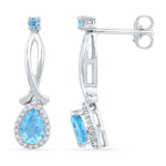 10kt White Gold Womens Pear Lab-Created Blue Topaz Diamond Dangle Earrings 1-1/8 Cttw