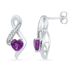 10kt White Gold Womens Heart Lab-Created Amethyst Solitaire Infinity Stud Earrings 1/20 Cttw