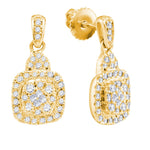 14kt Yellow Gold Womens Princess Round Diamond Soleil Square Dangle Earrings 3/8 Cttw