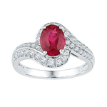 10kt White Gold Womens Oval Lab-Created Ruby Solitaire Ring 2.00 Cttw