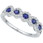 10kt White Gold Womens Round Lab-Created Blue Sapphire Band Ring 1/2 Cttw
