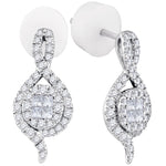 14kt White Gold Womens Princess Round Diamond Soleil Spade Cluster Earrings 1/2 Cttw