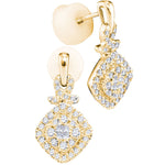 14kt Yellow Gold Womens Princess Diamond Soleil Square Frame Cluster Dangle Earrings 1/2 Cttw